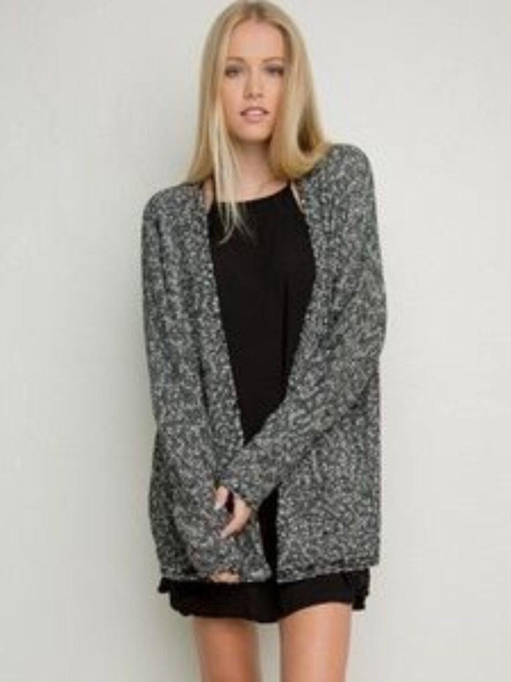 Brandy Melville Caroline Open Front Cardigan in Marled Black